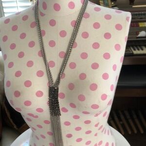 Silver Tone Necklace with Black Rhinestone Accent